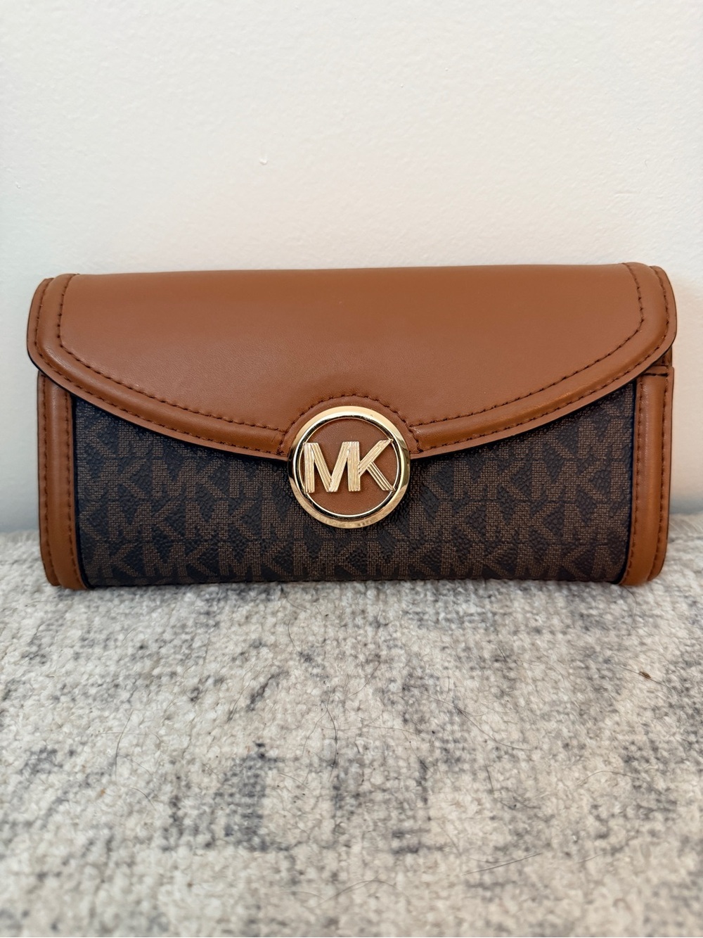 Michael Kors Fulton Brown Signature MK Logo Continental Wallet